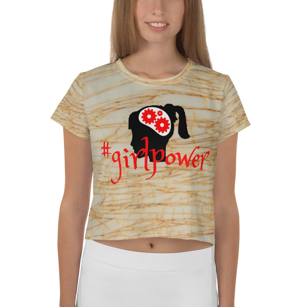 Army Green #girlpower Cropped Tees. Girls' Hashtag Art Crop Top. WickedYo.